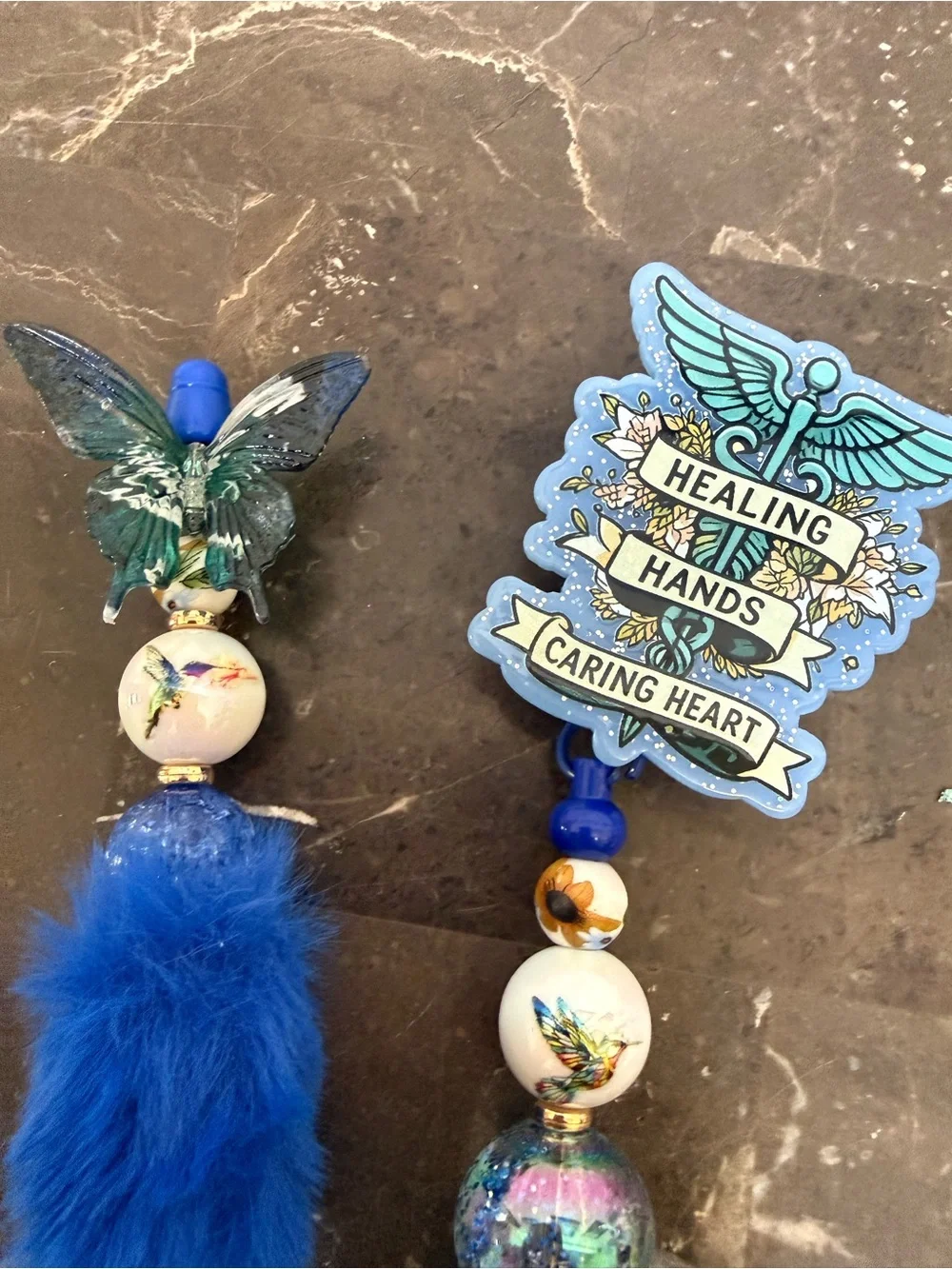 Healing Hands Medical Butterfly Hummingbird Beaded Pen and Matching Badge Reel